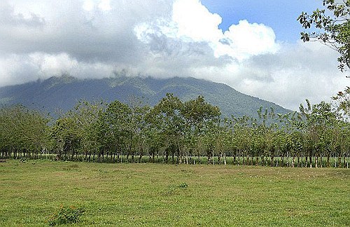 Waterfall-cloud-covered-volcano